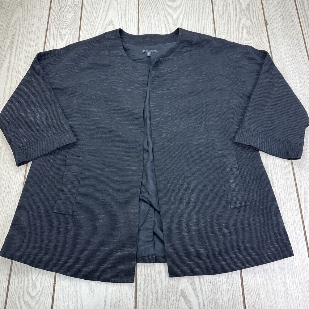 Eileen Fisher Black Ottoman Textured Lagenlook Open Jacket‎ Size Large